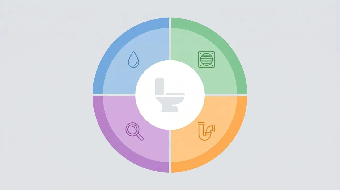 Diagramme circulaire de maintenance préventive avec segments colorés représentant les fréquences quotidienne, hebdomadaire, mensuelle et trimestrielle, chaque segment contenant une icône d'intervention spécifique